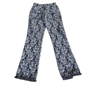 RockStar Original Viviane Blue Floral Tapestry Stacked Frayed Pants
